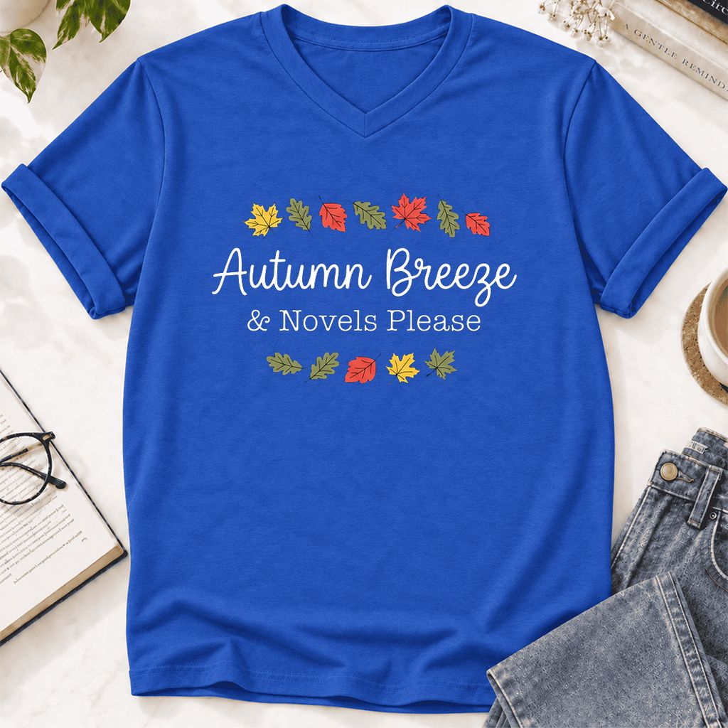 Autumn Breeze & Novels Please Ultra-Soft V-Neck | Cozy Book Lover Gift True Royal
