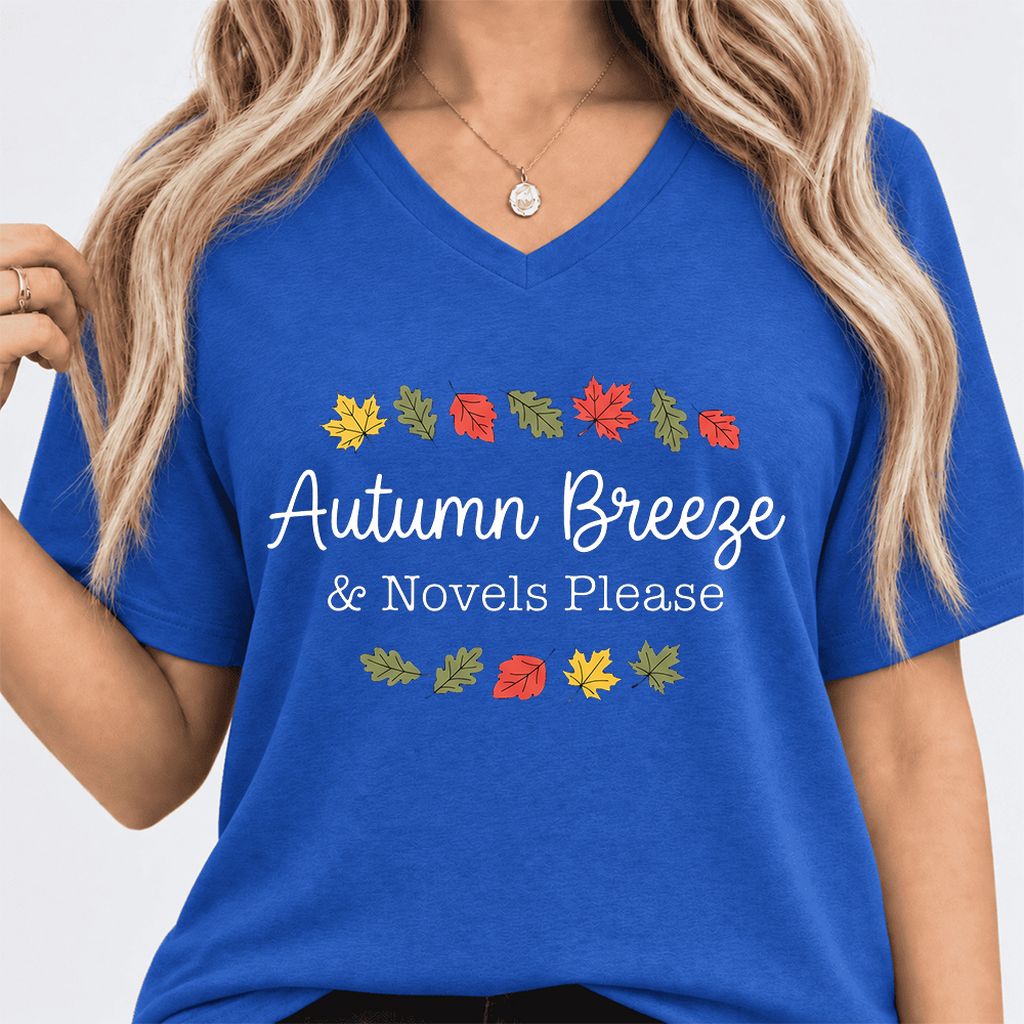 Autumn Breeze & Novels Please Ultra-Soft V-Neck | Cozy Book Lover Gift True Royal