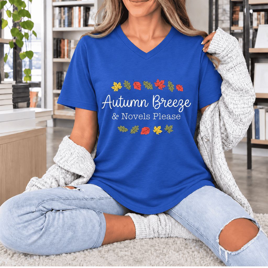 Autumn Breeze & Novels Please Ultra-Soft V-Neck | Cozy Book Lover Gift True Royal