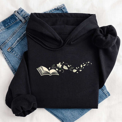 Open Book With Leaves Softstyle Hoodie | Reading Life Book Lover Gift Black