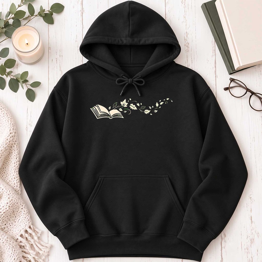 Open Book With Leaves Softstyle Hoodie | Reading Life Book Lover Gift Black