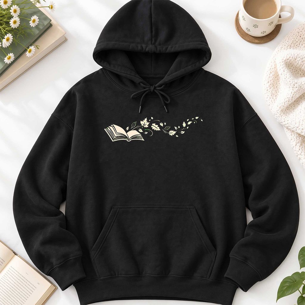 Open Book With Leaves Softstyle Hoodie | Reading Life Book Lover Gift Black