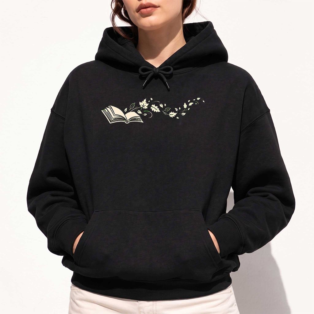 Open Book With Leaves Softstyle Hoodie | Reading Life Book Lover Gift Black