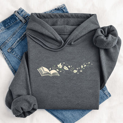 Open Book With Leaves Softstyle Hoodie | Reading Life Book Lover Gift Dark Heather