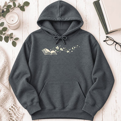 Open Book With Leaves Softstyle Hoodie | Reading Life Book Lover Gift Dark Heather