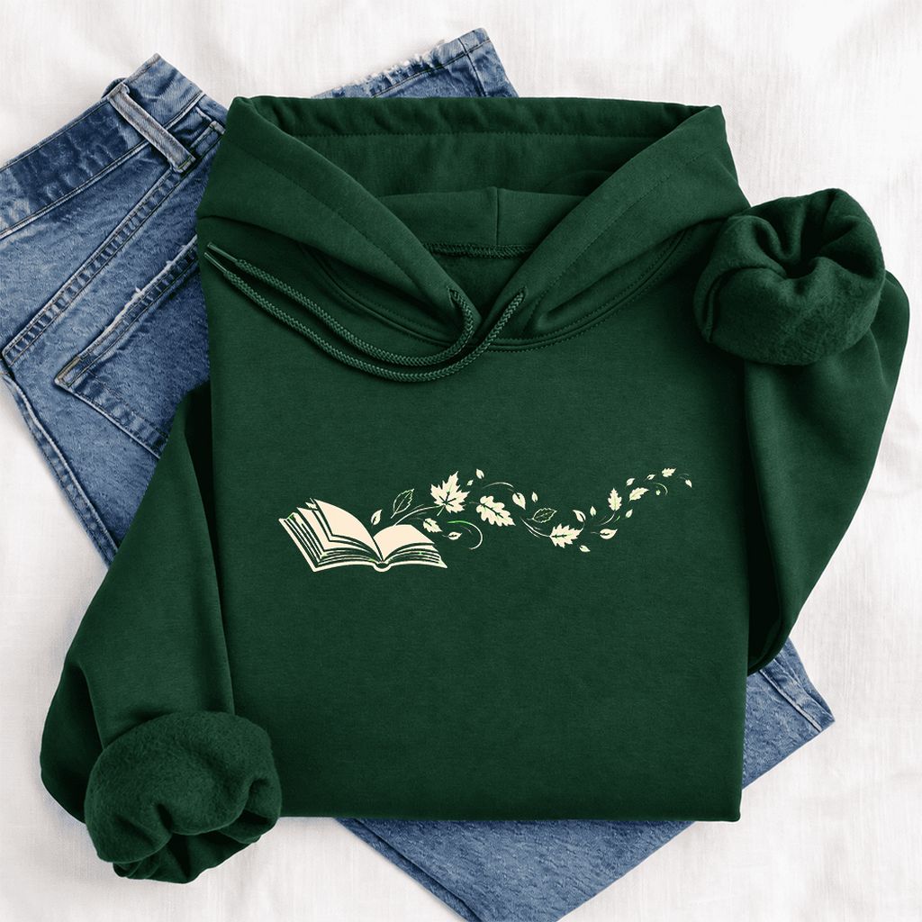 Open Book With Leaves Softstyle Hoodie | Reading Life Book Lover Gift Forest Green
