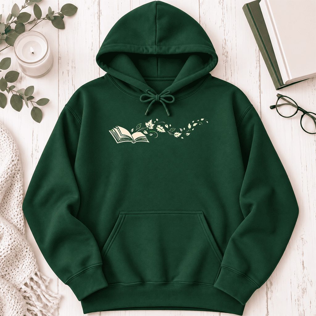Open Book With Leaves Softstyle Hoodie | Reading Life Book Lover Gift Forest Green