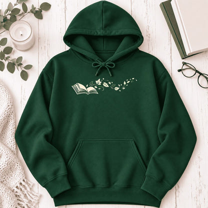 Open Book With Leaves Softstyle Hoodie | Reading Life Book Lover Gift Forest Green