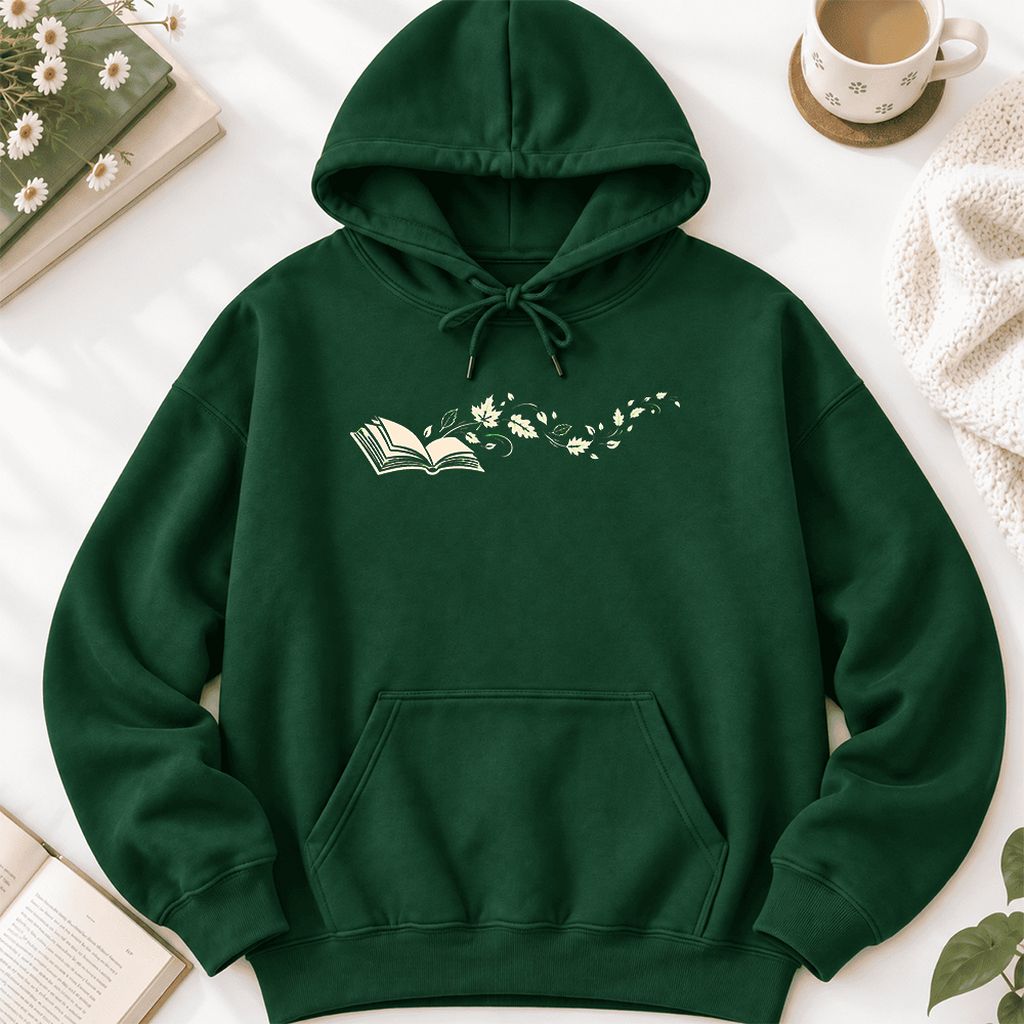 Open Book With Leaves Softstyle Hoodie | Reading Life Book Lover Gift Forest Green