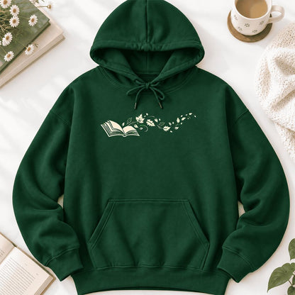 Open Book With Leaves Softstyle Hoodie | Reading Life Book Lover Gift Forest Green