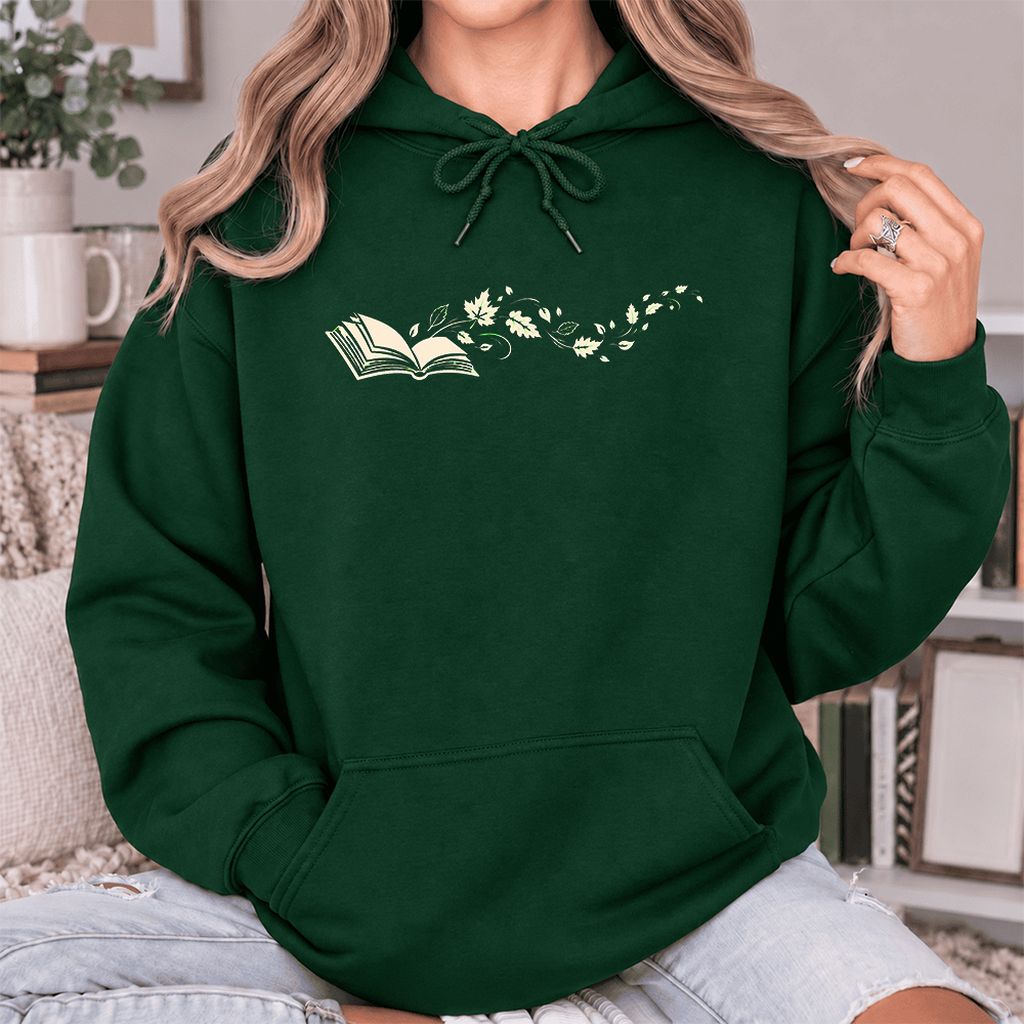 Open Book With Leaves Softstyle Hoodie | Reading Life Book Lover Gift Forest Green