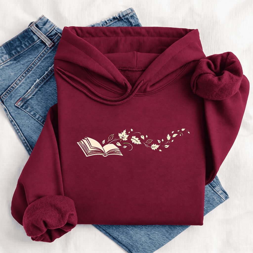 Open Book With Leaves Softstyle Hoodie | Reading Life Book Lover Gift Maroon