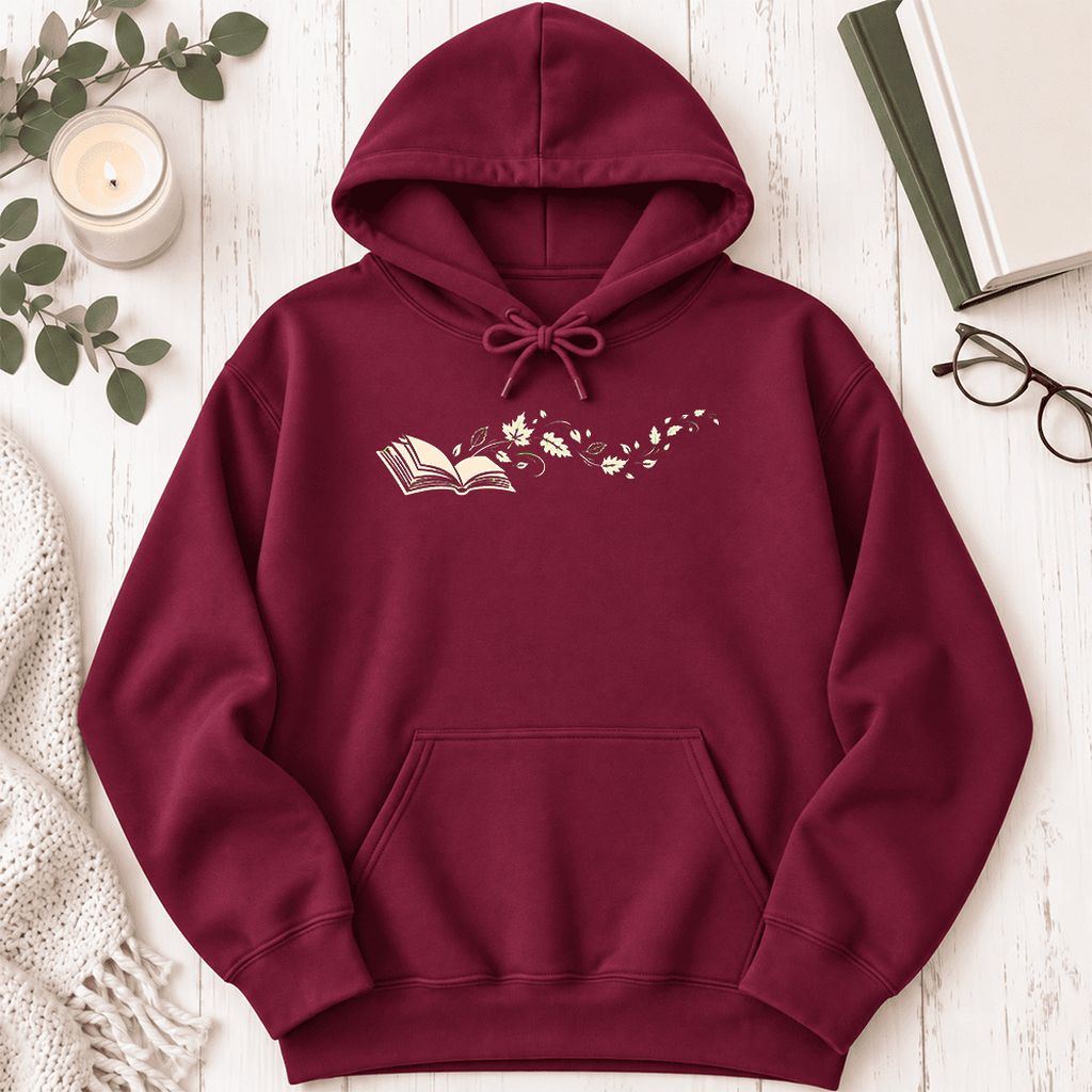 Open Book With Leaves Softstyle Hoodie | Reading Life Book Lover Gift Maroon