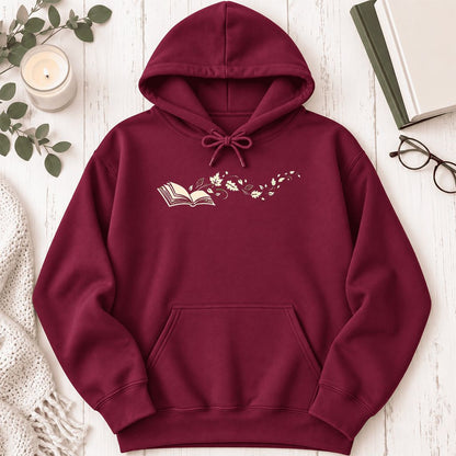 Open Book With Leaves Softstyle Hoodie | Reading Life Book Lover Gift Maroon