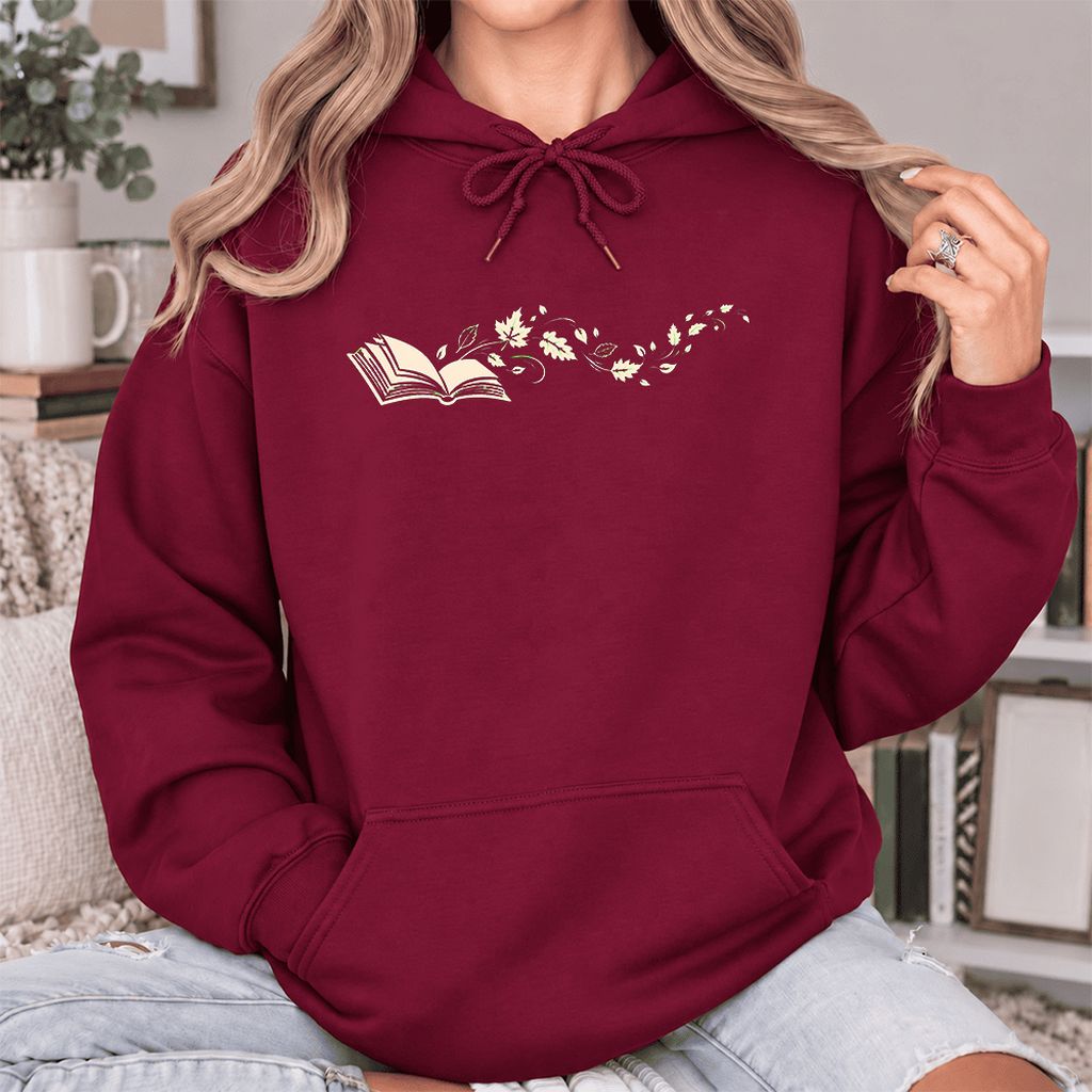 Open Book With Leaves Softstyle Hoodie | Reading Life Book Lover Gift Maroon
