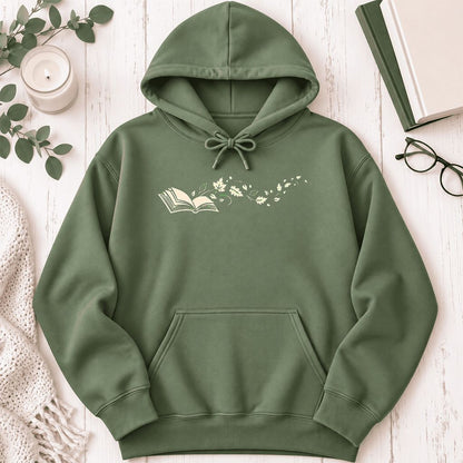 Open Book With Leaves Softstyle Hoodie | Reading Life Book Lover Gift Military Green