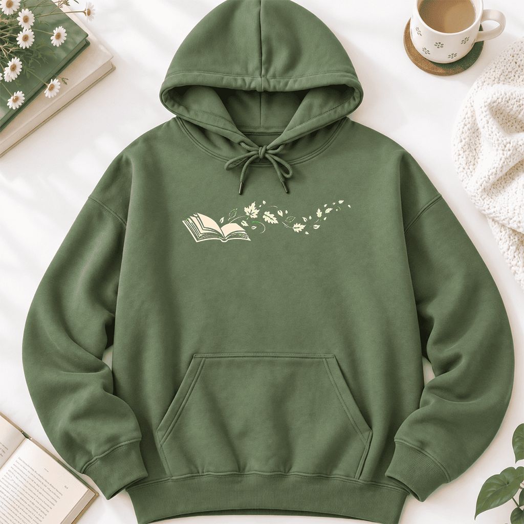 Open Book With Leaves Softstyle Hoodie | Reading Life Book Lover Gift Military Green