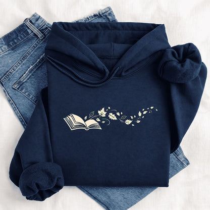 Open Book With Leaves Softstyle Hoodie | Reading Life Book Lover Gift Navy