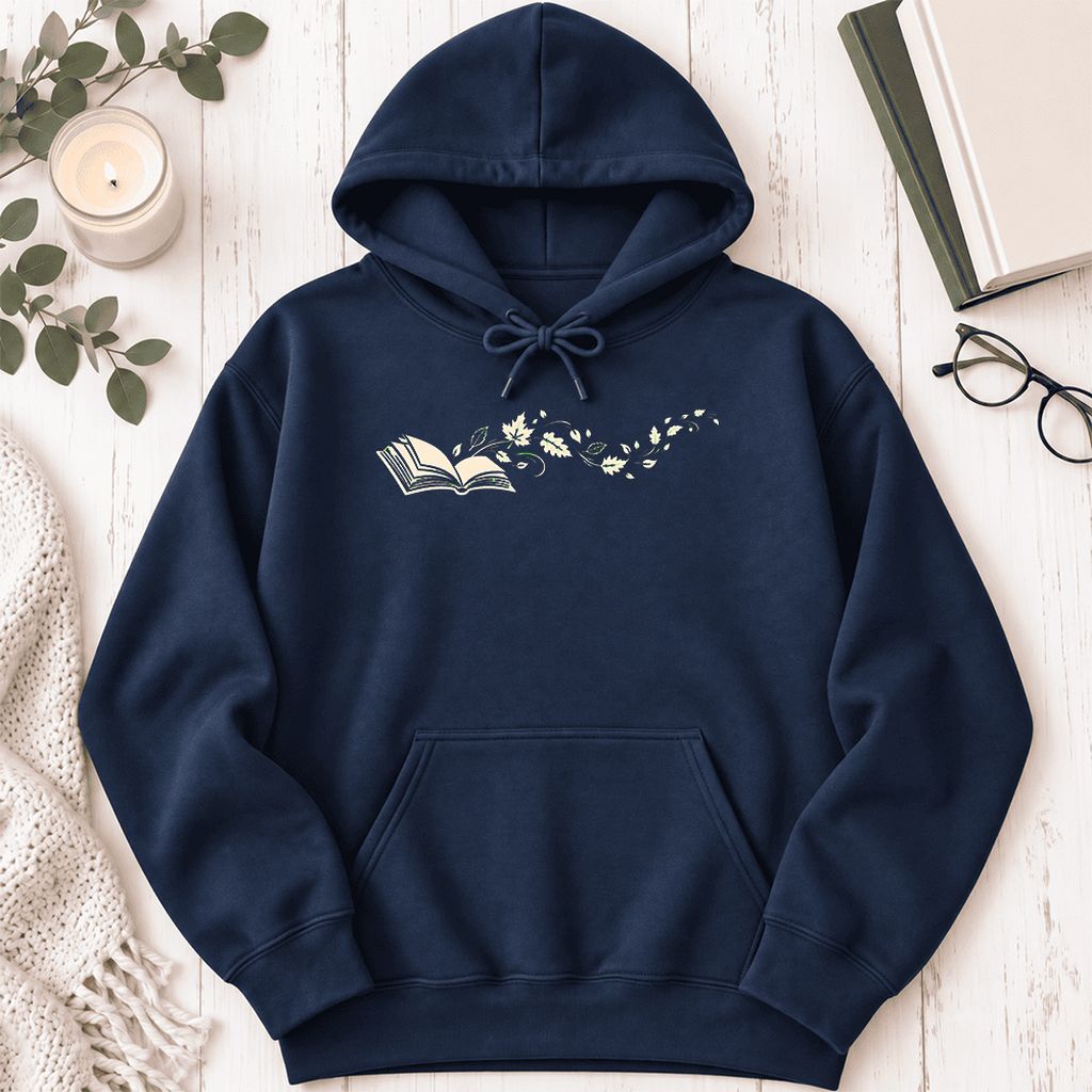 Open Book With Leaves Softstyle Hoodie | Reading Life Book Lover Gift Navy