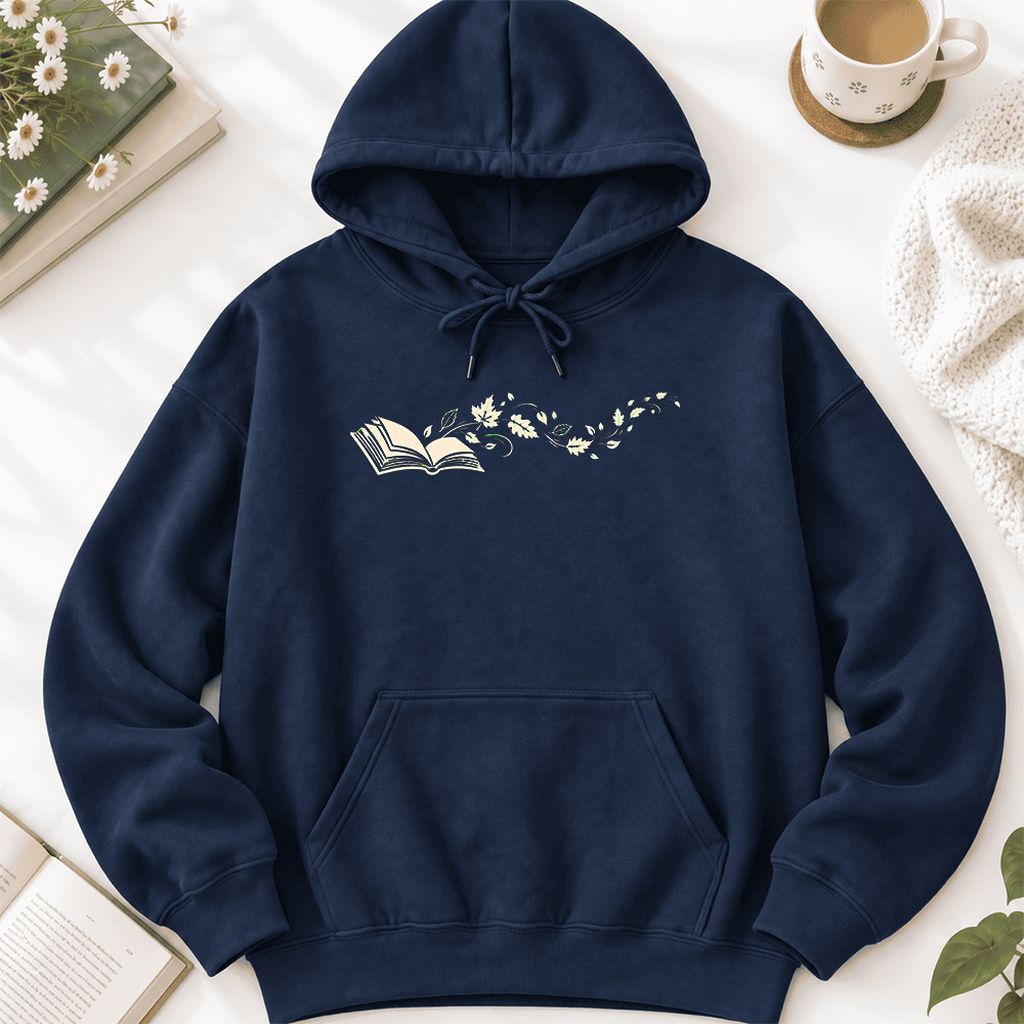 Open Book With Leaves Softstyle Hoodie | Reading Life Book Lover Gift Navy