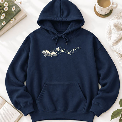 Open Book With Leaves Softstyle Hoodie | Reading Life Book Lover Gift Navy