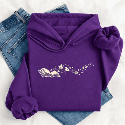Open Book With Leaves Softstyle Hoodie | Reading Life Book Lover Gift Purple