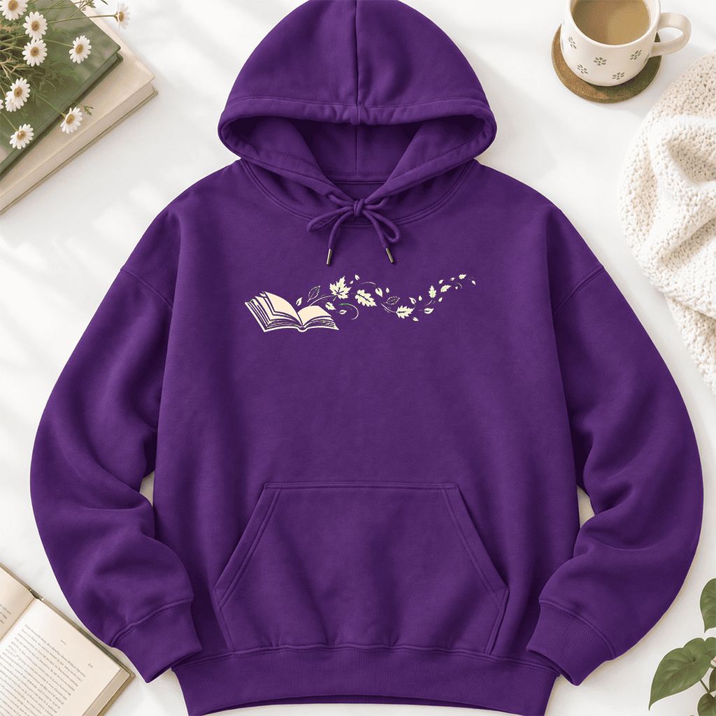 Open Book With Leaves Softstyle Hoodie | Reading Life Book Lover Gift Purple