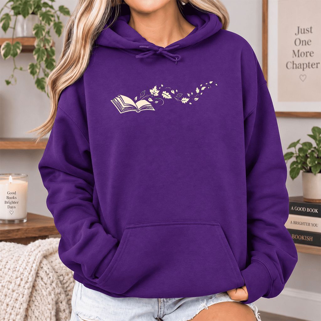 Open Book With Leaves Softstyle Hoodie | Reading Life Book Lover Gift Purple