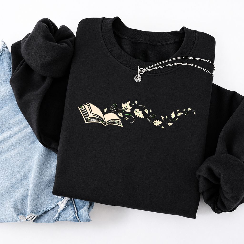 Open Book With Leaves Softstyle Sweatshirt | Reading Life Book Lover Gift Black