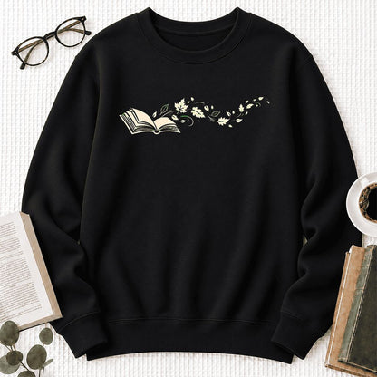 Open Book With Leaves Softstyle Sweatshirt | Reading Life Book Lover Gift Black