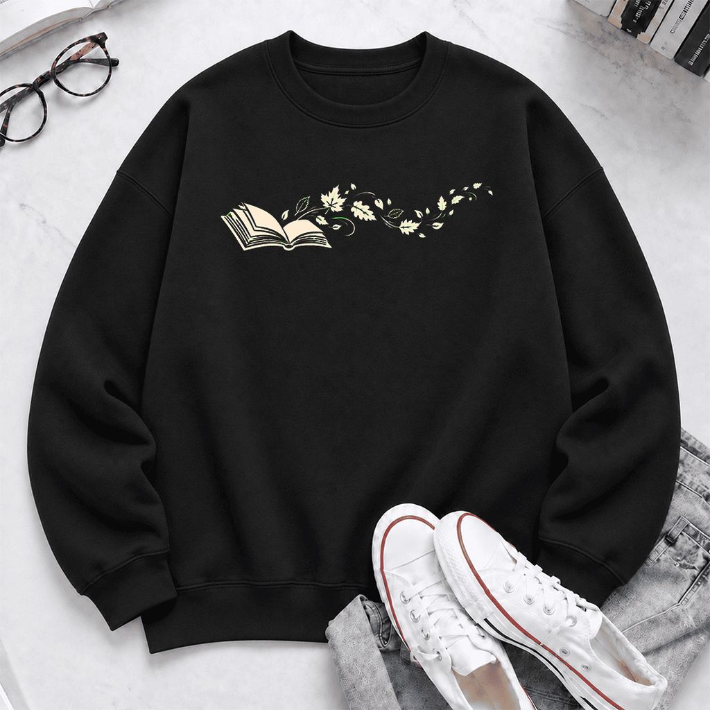 Open Book With Leaves Softstyle Sweatshirt | Reading Life Book Lover Gift Black