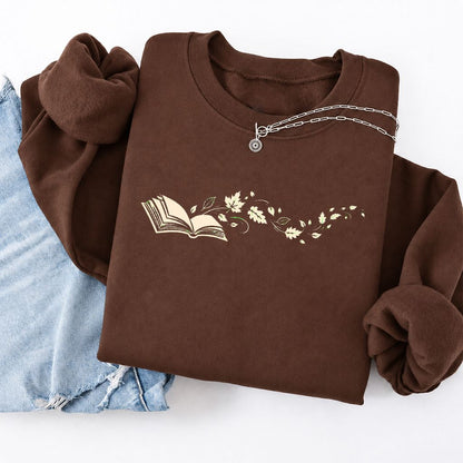 Open Book With Leaves Softstyle Sweatshirt | Reading Life Book Lover Gift Cocoa