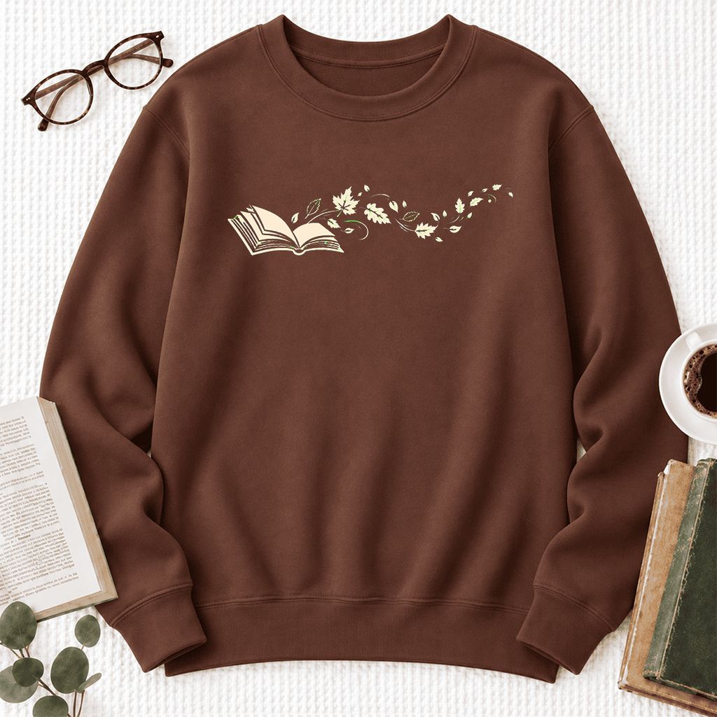 Open Book With Leaves Softstyle Sweatshirt | Reading Life Book Lover Gift Cocoa
