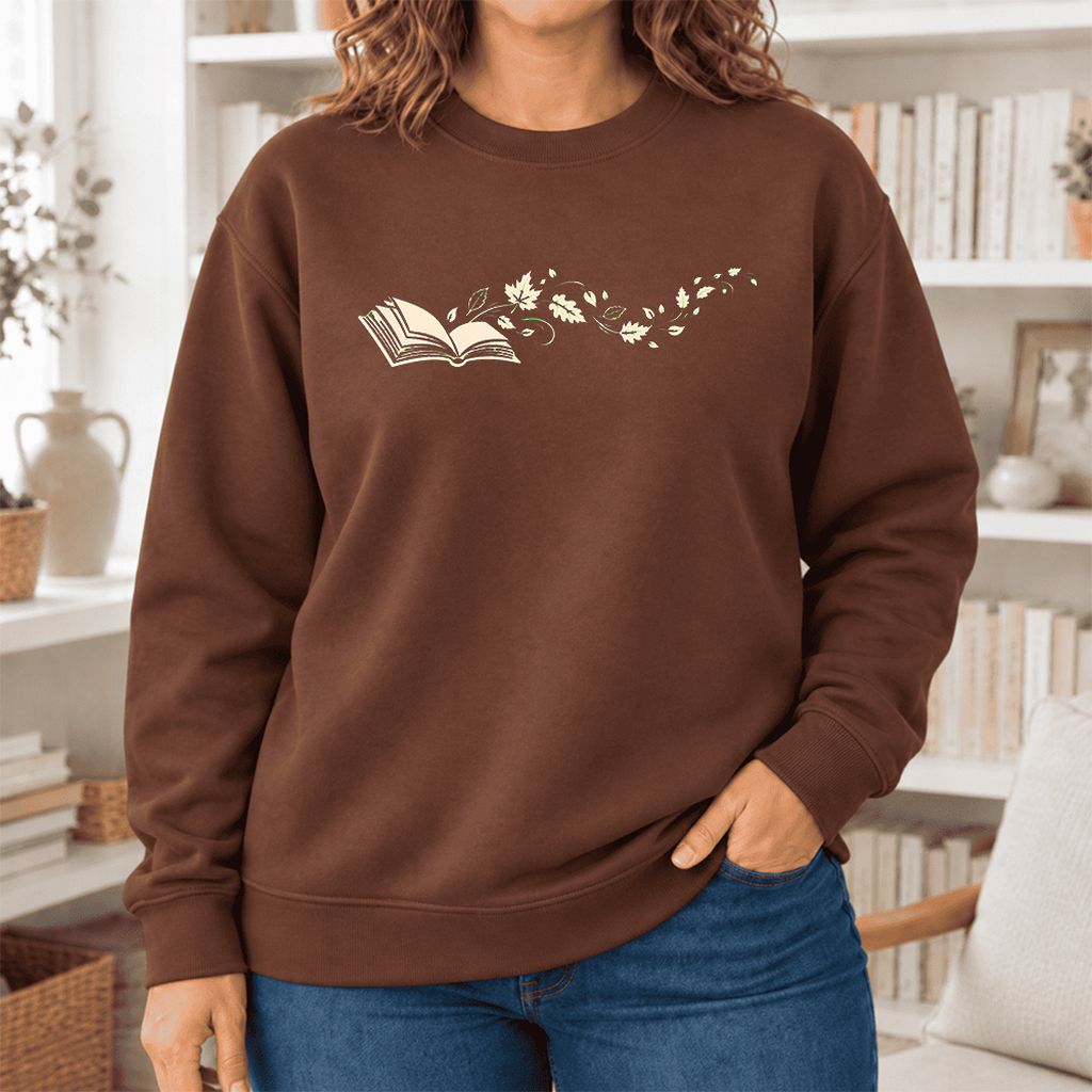Open Book With Leaves Softstyle Sweatshirt | Reading Life Book Lover Gift Cocoa