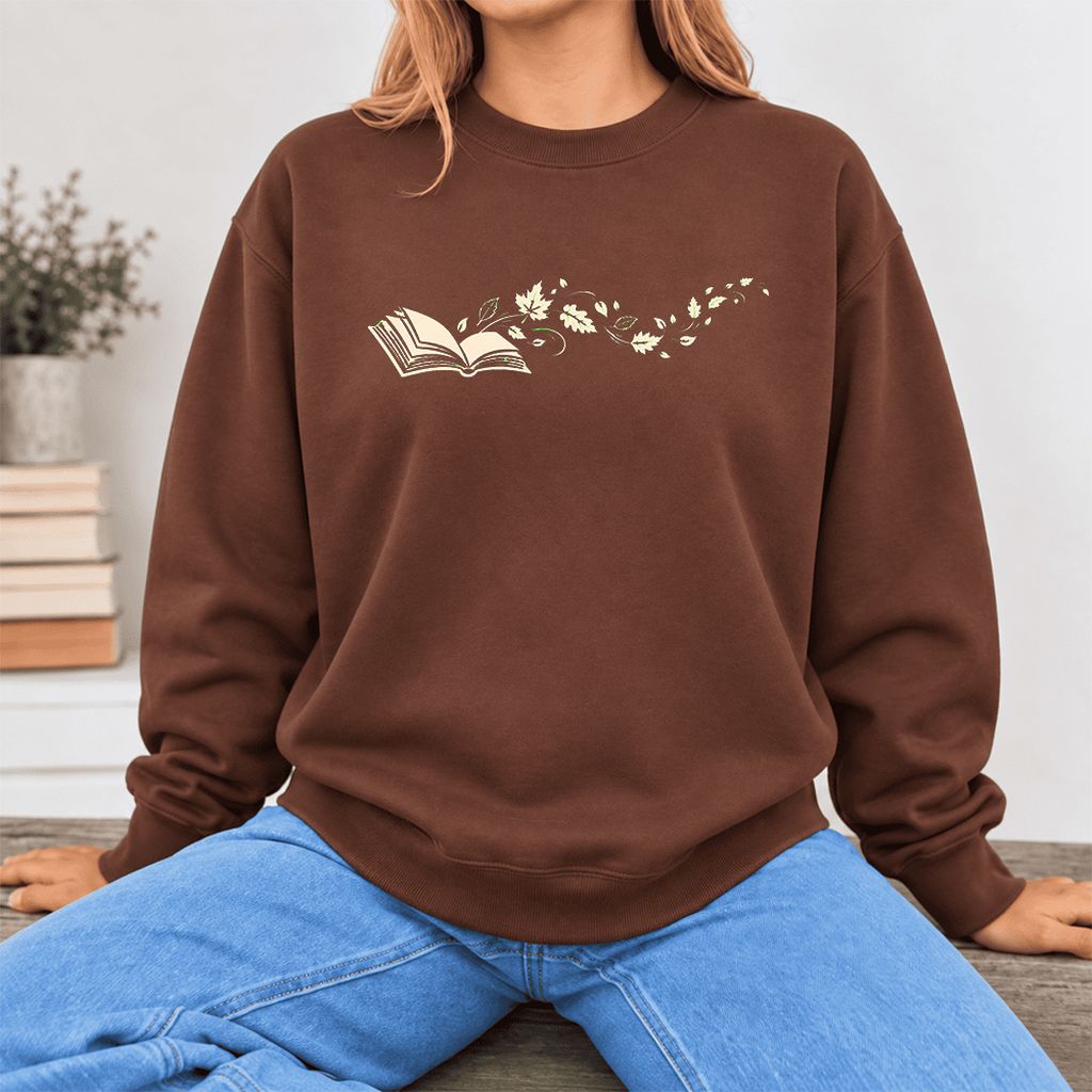 Open Book With Leaves Softstyle Sweatshirt | Reading Life Book Lover Gift Cocoa