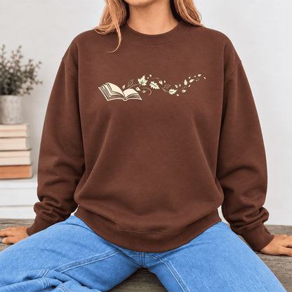 Open Book With Leaves Softstyle Sweatshirt | Reading Life Book Lover Gift Cocoa