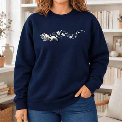 Open Book With Leaves Softstyle Sweatshirt | Reading Life Book Lover Gift Navy