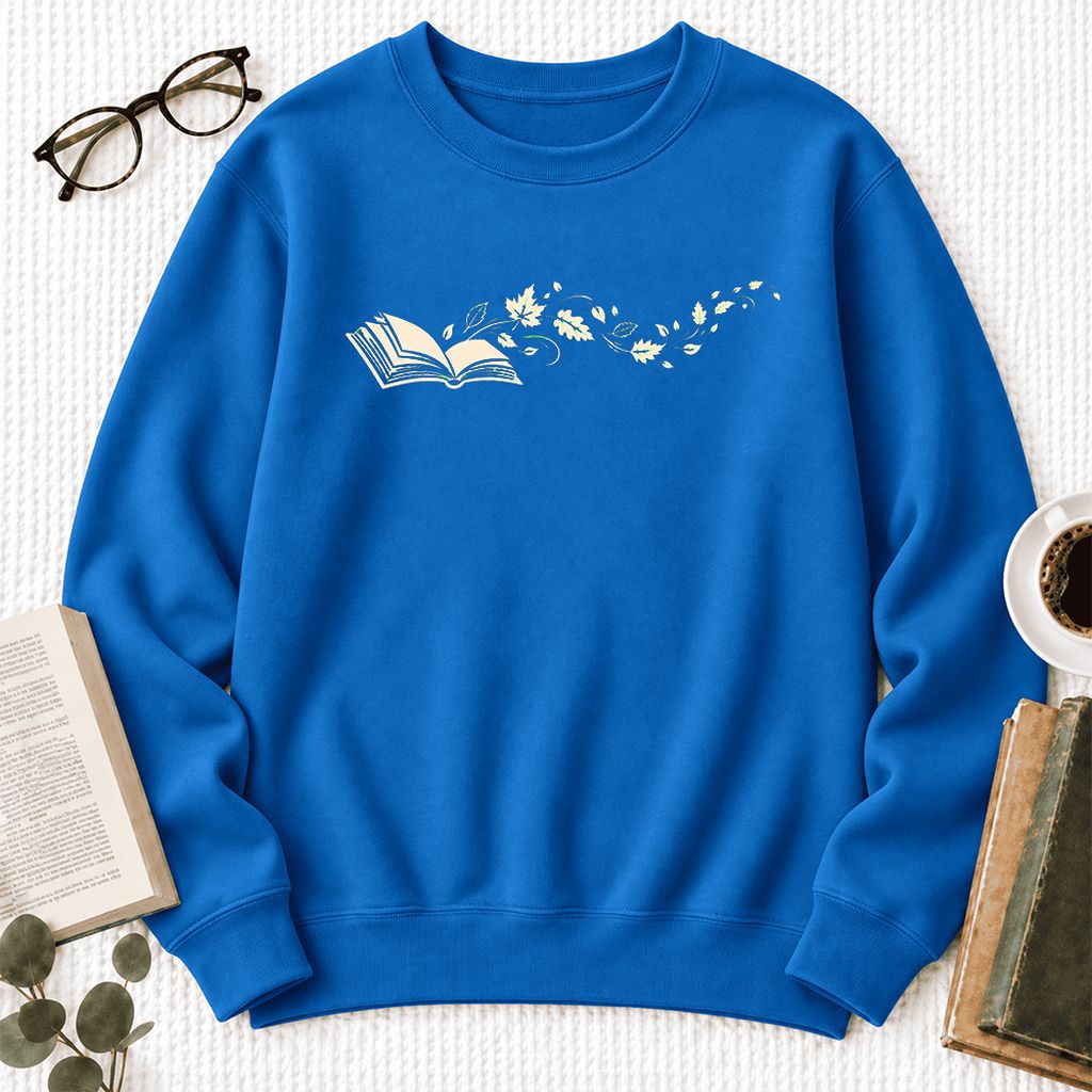 Open Book With Leaves Softstyle Sweatshirt | Reading Life Book Lover Gift Royal