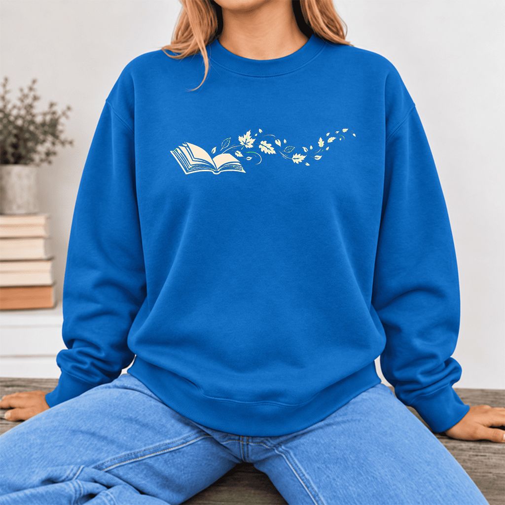 Open Book With Leaves Softstyle Sweatshirt | Reading Life Book Lover Gift Royal