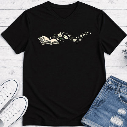 Open Book With Leaves Ultra-Soft V-Neck | Reading Life Book Lover Gift Black