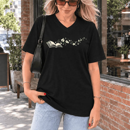 Open Book With Leaves Ultra-Soft V-Neck | Reading Life Book Lover Gift Black