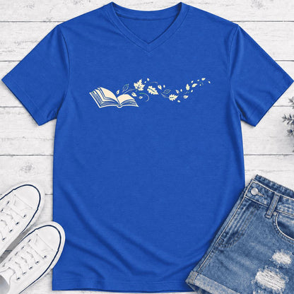 Open Book With Leaves Ultra-Soft V-Neck | Reading Life Book Lover Gift True Royal