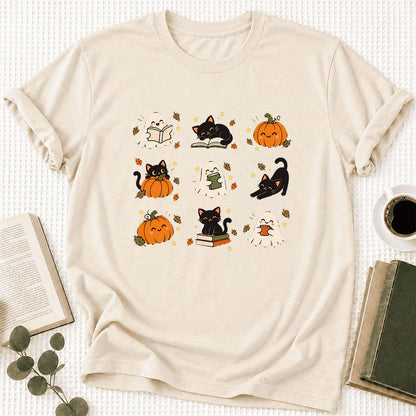 Halloween Cats, Ghosts, And Pumpkins Ultra-Soft Cotton T-Shirt | Gift Natural