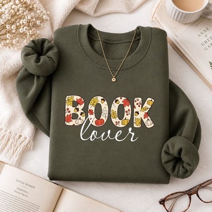 Book Lover Printed Sweatshirt | Book Lover Gift Military Green