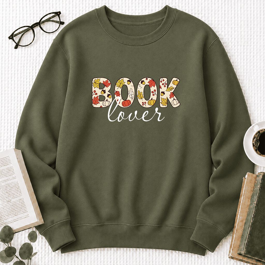Book Lover Printed Sweatshirt | Book Lover Gift Military Green
