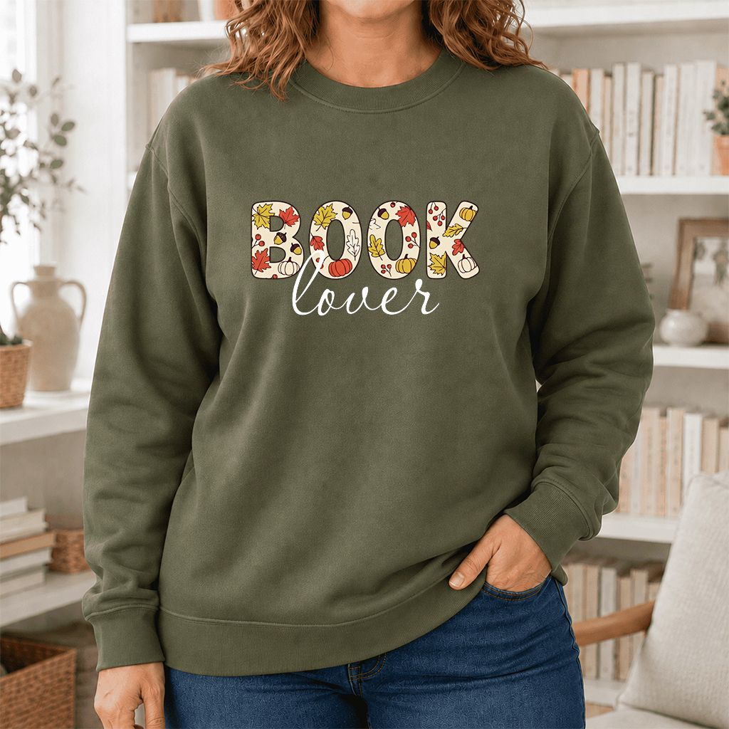 Book Lover Printed Sweatshirt | Book Lover Gift Military Green