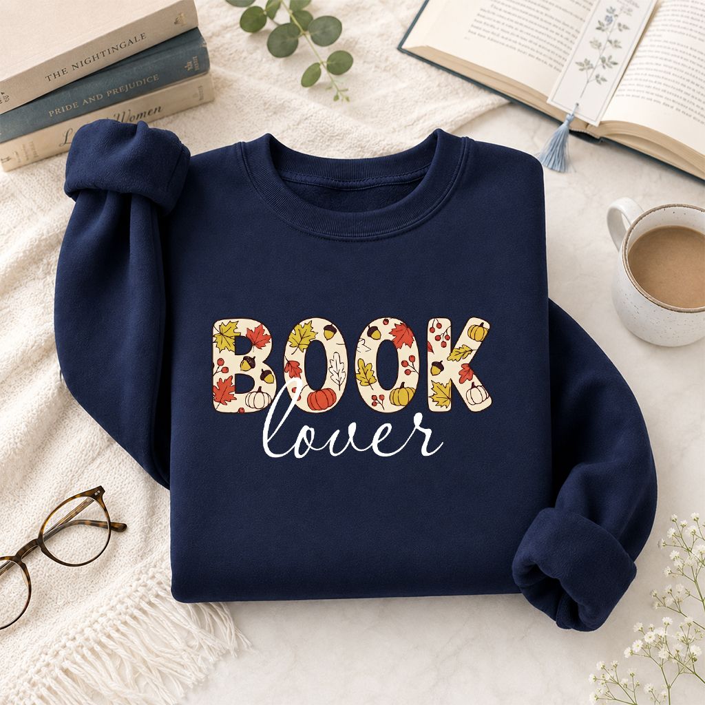 Book Lover Printed Sweatshirt | Book Lover Gift Navy