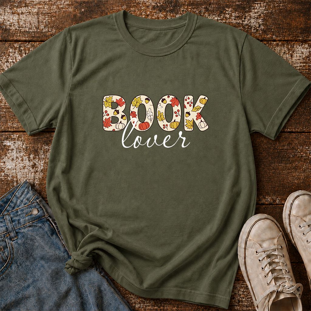 Book Lover Printed T-Shirt | Book Lover Gift Military Green
