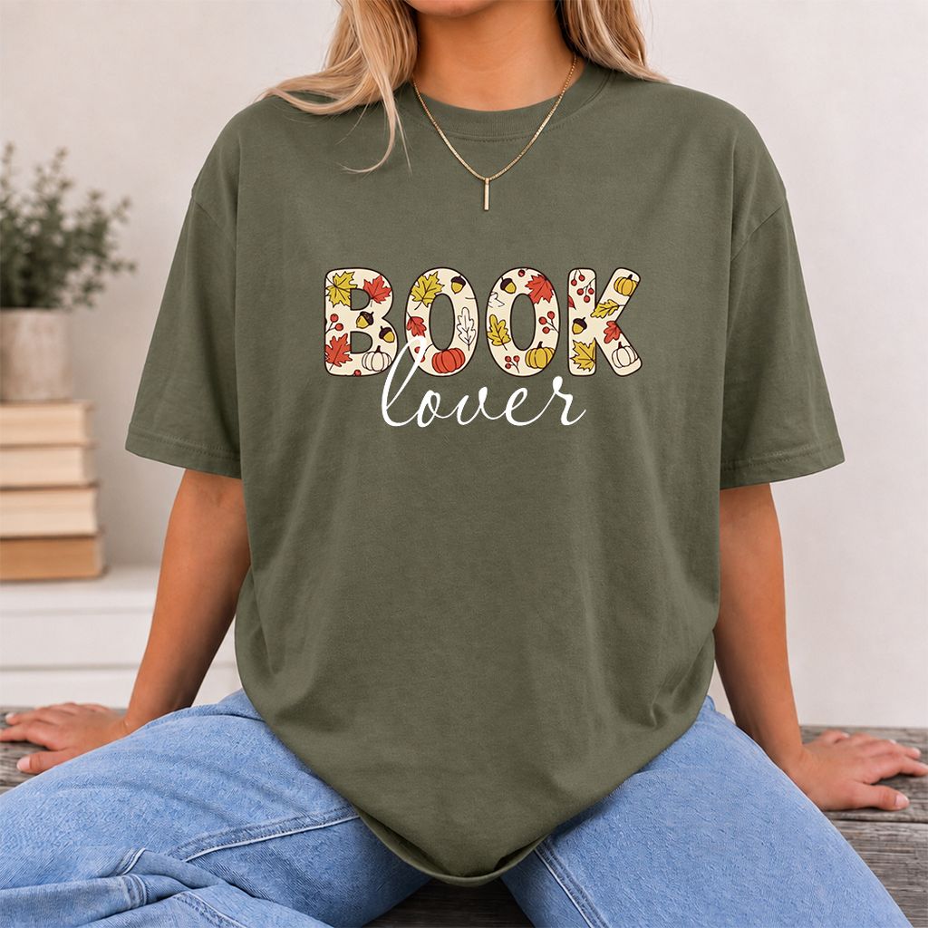 Book Lover Printed T-Shirt | Book Lover Gift Military Green