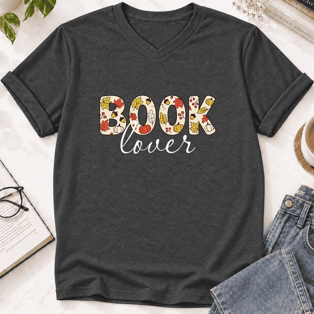 Book Lover Ultra-Soft V-Neck | Book Lover Gift Dark Grey Heather